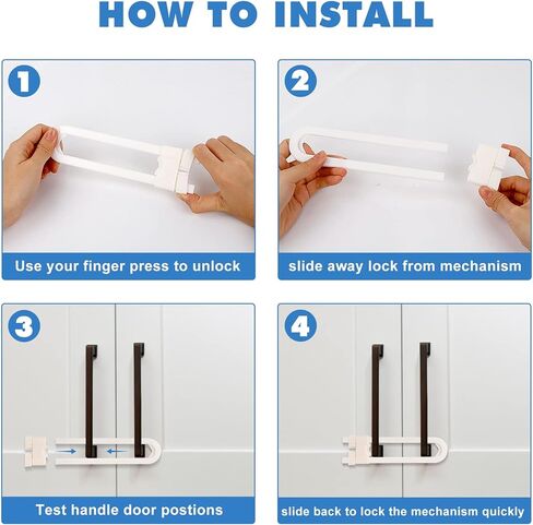 8 قطع أقفال خزانة منزلقة، أقفال خزانة مقاومة للأطفال بدون قصد، خزانة حماية للأطفال على شكل حرف U مع قفل أمان للأطفال قابل للتعديل، مزلاج مقاوم للأطفال لمقبض المقبض على خزانة باب تخزين المطبخ in Kuwait