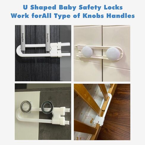 8 قطع أقفال خزانة منزلقة، أقفال خزانة مقاومة للأطفال بدون قصد، خزانة حماية للأطفال على شكل حرف U مع قفل أمان للأطفال قابل للتعديل، مزلاج مقاوم للأطفال لمقبض المقبض على خزانة باب تخزين المطبخ in Kuwait