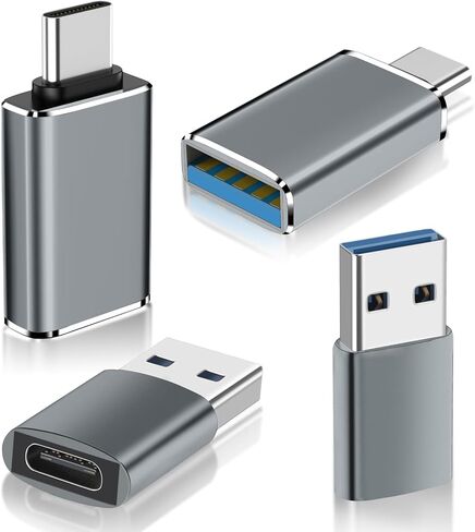 محول Herfair USB إلى USB C 4 حزم محول شاحن USB من النوع C أنثى إلى USB ذكر / محول USB أنثى إلى USB-C ذكر لهاتف iPhone 15 Plus/Pro Max، iWatch S8/S9، AirPods، محول USB إلى USB C OTG ( أسود) in Kuwait