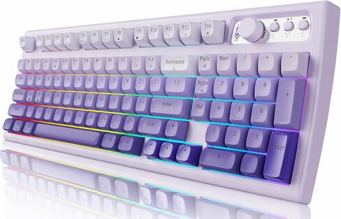 EWEADN V97 Cute Creamy Keyboard, Bluetooth/2.4GHz Gaming Keyboard Wireless with RGB Backlit, Media Knob, Curved Body, Rechargeable Quiet Computer Keyboard for MAC Xbox PC Gamer-White in Saudi Arabia