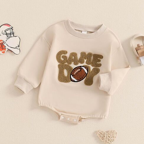 TheFound Newborn Baby Girl Boy Football Outfit Rugby Embroidered Long Sleeve Oversized Jumpsuit Romper Infant Baby Clothes in Saudi Arabia