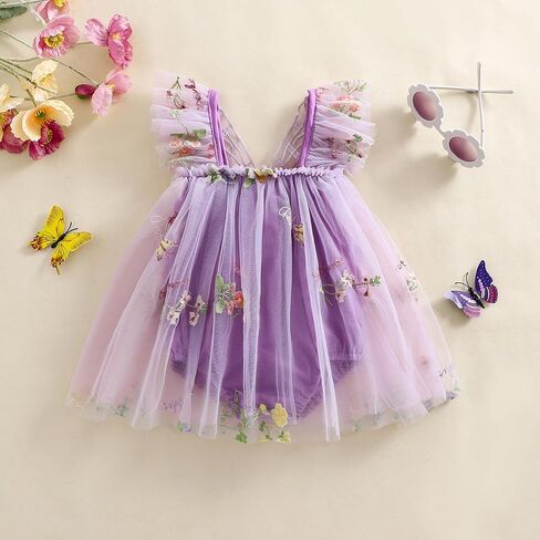 Newborn Infant Baby Girls Clothes Flower Butterfly Embroidery Sleeveless Romper Tulle Mesh Dress Toddler Bodysuit in Saudi Arabia