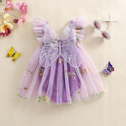 Newborn Infant Baby Girls Clothes Flower Butterfly Embroidery Sleeveless Romper Tulle Mesh Dress Toddler Bodysuit in Saudi Arabia