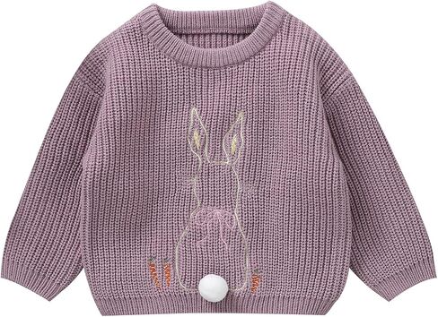 Toddler Baby Girl Easter Outfit Bunny Embroidery Long Sleeve Kint Sweater Infant Knitted Easter Sweaters in Saudi Arabia