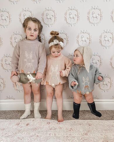 Toddler Baby Girl Easter Outfit Bunny Embroidery Long Sleeve Kint Sweater Infant Knitted Easter Sweaters in Saudi Arabia