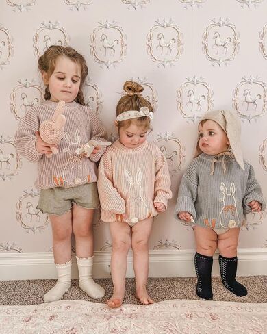 Toddler Baby Girl Easter Outfit Bunny Embroidery Long Sleeve Kint Sweater Infant Knitted Easter Sweaters in Saudi Arabia