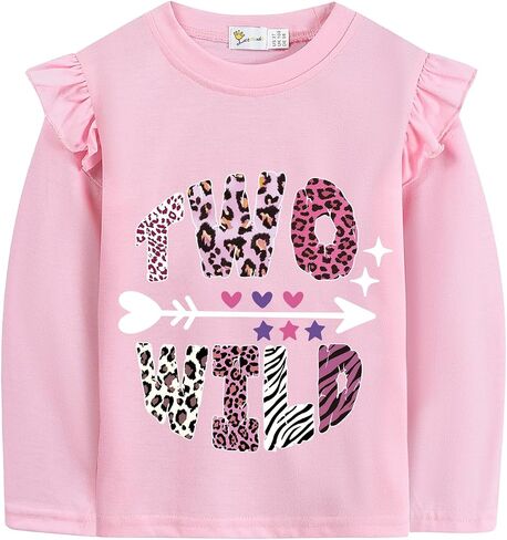 2nd Birthday Shirts for Toddler Girls Second Birthday Ruffle Long Sleeve Two Wild Cute Sweet Tee Tops in Saudi Arabia