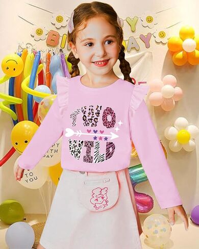 2nd Birthday Shirts for Toddler Girls Second Birthday Ruffle Long Sleeve Two Wild Cute Sweet Tee Tops in Saudi Arabia