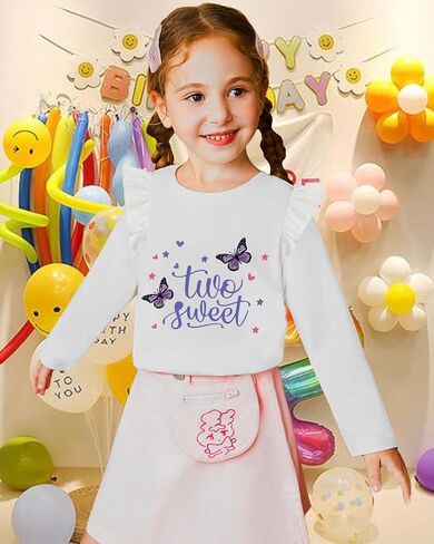 2nd Birthday Shirts for Toddler Girls Second Birthday Ruffle Long Sleeve Two Wild Cute Sweet Tee Tops in Saudi Arabia