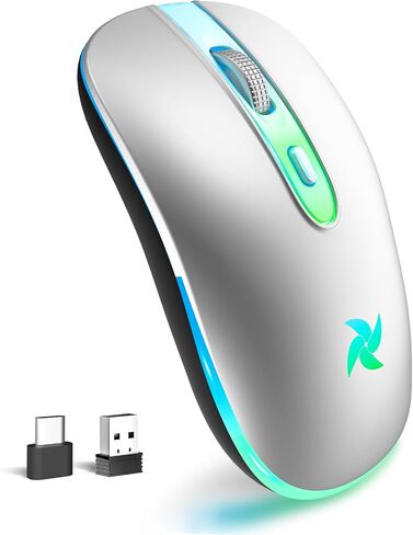HZD LED Wireless Mouse, Slim Silent Rechargeable Mouse, 2.4G Portable USB Optical Mouse with Type C Adapter, 3 Adjustable DPI Levels 1600/1200/800 Computer Mouse for Laptop,PC,MacBook(Purple) in Saudi Arabia