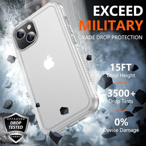 جراب SPIDERCASE لهاتف iPhone 14/iPhone 15، [حماية من السقوط من الدرجة العسكرية بطول 15 قدمًا] [غير قابل للانزلاق] عبوتين [واقيات شاشة من الزجاج المقسى + واقيات عدسة الكاميرا] جراب مقاوم للصدمات شديد التحمل، شفاف غير لامع in Kuwait
