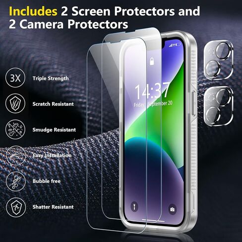 جراب SPIDERCASE لهاتف iPhone 14/iPhone 15، [حماية من السقوط من الدرجة العسكرية بطول 15 قدمًا] [غير قابل للانزلاق] عبوتين [واقيات شاشة من الزجاج المقسى + واقيات عدسة الكاميرا] جراب مقاوم للصدمات شديد التحمل، شفاف غير لامع in Kuwait