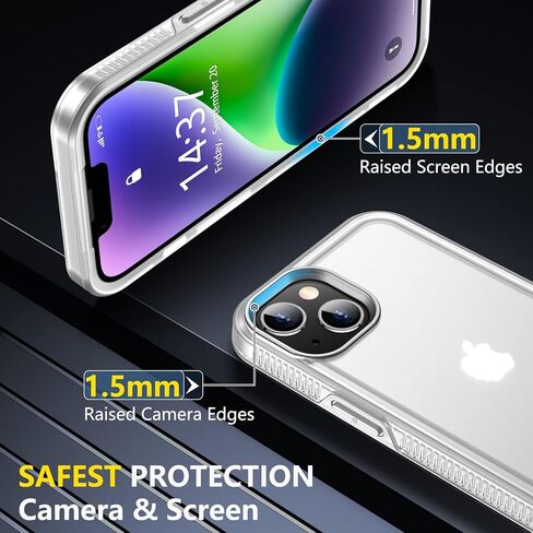 جراب SPIDERCASE لهاتف iPhone 14/iPhone 15، [حماية من السقوط من الدرجة العسكرية بطول 15 قدمًا] [غير قابل للانزلاق] عبوتين [واقيات شاشة من الزجاج المقسى + واقيات عدسة الكاميرا] جراب مقاوم للصدمات شديد التحمل، شفاف غير لامع in Kuwait