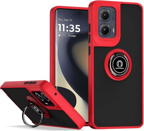 QUIETIP Case Compatible with Motorola Edge 5G 2024,TPU + Hard PC Shockproof Magnetic Ring Car Mount Stand Cover,Red in Saudi Arabia