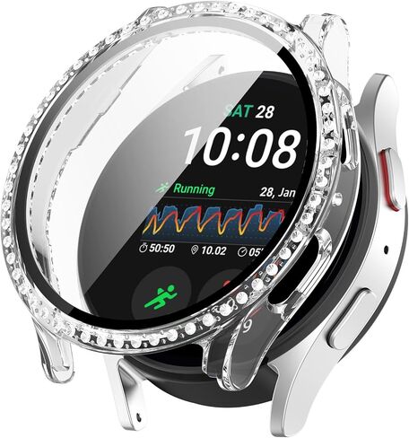 واقي شاشة Chofit مخصص لساعة Samsung Galaxy Watch 7 مقاس 40 مم و44 مم، جراب بلينغ للسيدات مصنوع من حجر الراين الماسي الصلب من البولي كربونات مع ملحقات من الزجاج المقوى (5 عبوات، 44 مم) in Saudi Arabia