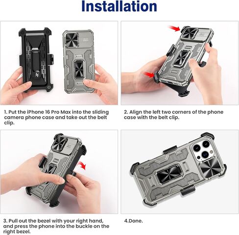 VEGO for iPhone 16 Pro Max Case with Belt Clip Holster and Kickstand Black in Saudi Arabia