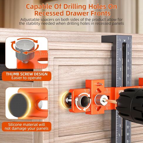 Enhanced Model Cabinet Hardware Jig,Adjustable Cabinet Handle Template Tool for Knobs,Handles and Pulls,Drawer Hardware Jig for Drawer Cabinet Installation,High Precise Woodworking Drill Guide in Saudi Arabia