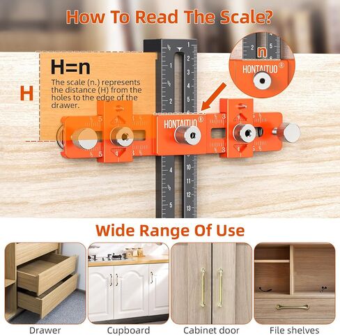 Enhanced Model Cabinet Hardware Jig,Adjustable Cabinet Handle Template Tool for Knobs,Handles and Pulls,Drawer Hardware Jig for Drawer Cabinet Installation,High Precise Woodworking Drill Guide in Saudi Arabia