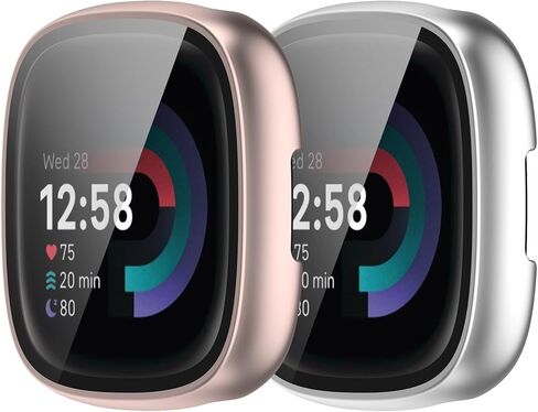 واقي شاشة Chofit لـ Fitbit Sense 2/Versa 4 مع حافظة واقية تعمل باللمس من الزجاج المقوى عالي الدقة، غطاء صلب من البولي كربونات مع مصد تغطية كاملة للساعة الذكية Sense 2/Versa 4 (ذهبي وردي وفضي) in Saudi Arabia