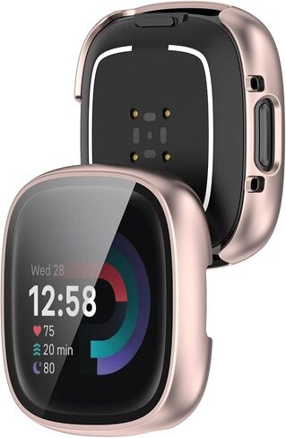 واقي شاشة Chofit لـ Fitbit Sense 2/Versa 4 مع حافظة واقية تعمل باللمس من الزجاج المقوى عالي الدقة، غطاء صلب من البولي كربونات مع مصد تغطية كاملة للساعة الذكية Sense 2/Versa 4 (ذهبي وردي وفضي) in Saudi Arabia
