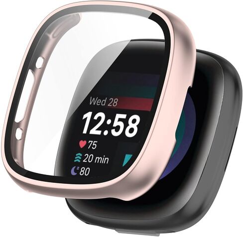واقي شاشة Chofit لـ Fitbit Sense 2/Versa 4 مع حافظة واقية تعمل باللمس من الزجاج المقوى عالي الدقة، غطاء صلب من البولي كربونات مع مصد تغطية كاملة للساعة الذكية Sense 2/Versa 4 (ذهبي وردي وفضي) in Saudi Arabia