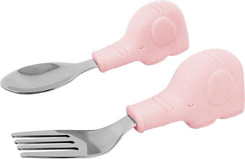 Tiny Twinkle Easy Grip Toddler Utensils Spoon and Fork Set - BPA & Phthalate Free Utensil Sets, Kids Silverware With Silicone Handle, Baby Led Weaning Supplies for 12 Months & Up (Olive Dinosaur) in Kuwait