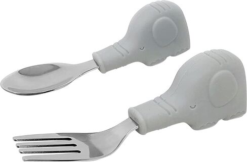 Tiny Twinkle Easy Grip Toddler Utensils Spoon and Fork Set - BPA & Phthalate Free Utensil Sets, Kids Silverware With Silicone Handle, Baby Led Weaning Supplies for 12 Months & Up (Olive Dinosaur) in Kuwait