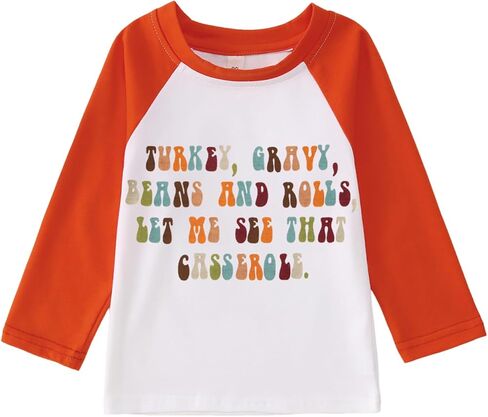 Toddler Baby Boy Girl Thanksgiving Shirt Long Raglan Sleeve Turkey Letter Print T-Shirt Little Kid Fall Top Clothes in Kuwait
