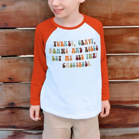 Toddler Baby Boy Girl Thanksgiving Shirt Long Raglan Sleeve Turkey Letter Print T-Shirt Little Kid Fall Top Clothes in Kuwait