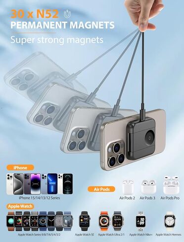 MOKPR Magnetic 3 in 1 Wireless Stand Charger, Adjustable Wireless Charging Station, Mag-Safe Charger Compatible for iPhone 16 15/14/13/12 Series and AirPods 3/2/Pro 2/Pro & Apple Watch, No Adapter in Saudi Arabia