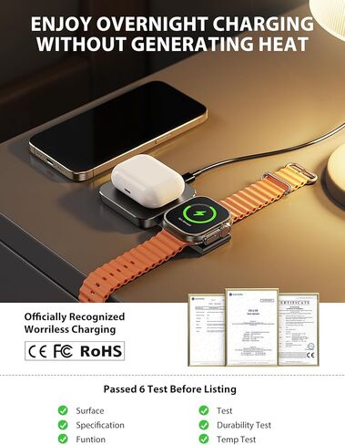 MOKPR Magnetic 3 in 1 Wireless Stand Charger, Adjustable Wireless Charging Station, Mag-Safe Charger Compatible for iPhone 16 15/14/13/12 Series and AirPods 3/2/Pro 2/Pro & Apple Watch, No Adapter in Saudi Arabia