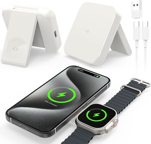 MOKPR Magnetic 3 in 1 Wireless Stand Charger, Adjustable Wireless Charging Station, Mag-Safe Charger Compatible for iPhone 16 15/14/13/12 Series and AirPods 3/2/Pro 2/Pro & Apple Watch, No Adapter in Saudi Arabia