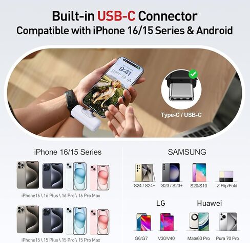 شاحن محمول iWALK بقدرة 5500 مللي أمبير في الساعة من الجيل التالي من بنك الطاقة الصغير بقدرة 22.5 وات لشحن سريع وبطارية USB-C شاحن هاتف محمول لهاتف iPhone 16 16 Plus 16 Pro 16 Pro Max iPad وSamsung Galaxy S24 S23 Android، أسود in Kuwait