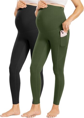 Enerful Womens Maternity Leggings with Pockets Workout Legging Pants Buttery Soft Pregnancy Active Wear Yoga Tights in Saudi Arabia