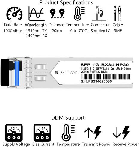 1000BASE-BX BiDi SFP Optical Transceiver Module Compatible with HPE J9143B-20 1310nm-TX/1490nm-RX 20km DOM Simplex LC SMF in Saudi Arabia