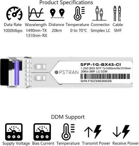 1000BASE-BX BiDi SFP Optical Transceiver Module Compatible with HPE J9143B-20 1310nm-TX/1490nm-RX 20km DOM Simplex LC SMF in Saudi Arabia