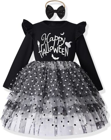 فستان للفتيات الصغيرات للهالوين من التول مكشكش وأكمام طويلة على شكل يقطين لحفلات الأميرات، فستان توتو للخريف والشتاء، ملابس ملابس in Kuwait