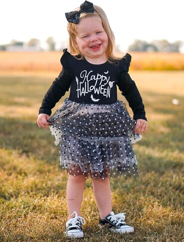 فستان للفتيات الصغيرات للهالوين من التول مكشكش وأكمام طويلة على شكل يقطين لحفلات الأميرات، فستان توتو للخريف والشتاء، ملابس ملابس in Kuwait