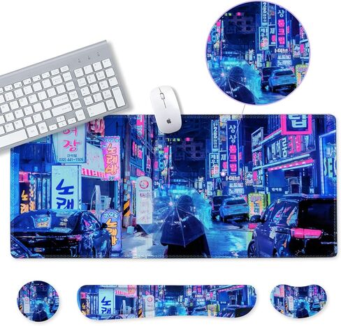 مجموعة لوحة ماوس كبيرة للألعاب، لوحة ماوس ممتدة 4 في 1، وسادة مكتب + وسادة مسند للمعصم للوحة المفاتيح + حصيرة ماوس مع دعم للمعصم + قاعدة، واقي حصيرة مكتب مقاوم للماء للمنزل والمكتب والكمبيوتر المحمول - زهرة ملونة in Kuwait