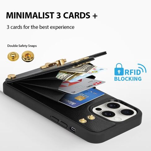 حافظة محفظة LAMEEKU لهاتف iPhone 15 Pro Max، حافظة مع حامل بطاقة، مسند حلقي يدور 360 درجة، حافظة جلدية واقية RFID مصممة للنساء والرجال لهاتف Apple iPhone 15 Pro Max 6.7 بوصة أسود in Kuwait