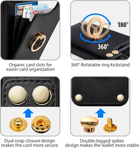 حافظة محفظة LAMEEKU لهاتف iPhone 15 Pro Max، حافظة مع حامل بطاقة، مسند حلقي يدور 360 درجة، حافظة جلدية واقية RFID مصممة للنساء والرجال لهاتف Apple iPhone 15 Pro Max 6.7 بوصة أسود in Kuwait