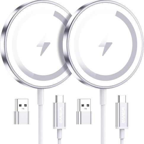 for Apple Mag-Safe Charger 2 Pack, Magnetic Wireless Charger, Silver | Made for iPhone 17/17 Pro/17 Pro Max/Air/16 15 14 13 12 Pro Max Plus mini, Charging Pad for Airpods Pro 3 2,Strong Magnet in Saudi Arabia