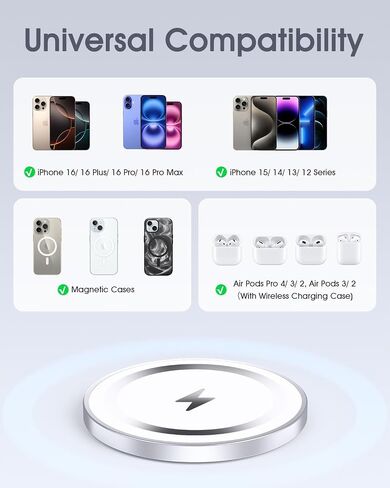 for Apple Mag-Safe Charger 2 Pack, Magnetic Wireless Charger, Silver | Made for iPhone 17/17 Pro/17 Pro Max/Air/16 15 14 13 12 Pro Max Plus mini, Charging Pad for Airpods Pro 3 2,Strong Magnet in Saudi Arabia