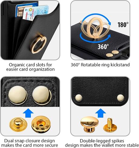 LAMEEKU for iPhone 15 Pro Max Wallet Case, Case with Card Holder, 360°Rotation Ring Kickstand, RFID Blocking Leather Protective Case Designed for Women Men for Apple iPhone 15 Pro Max 6.7'' Black in Saudi Arabia