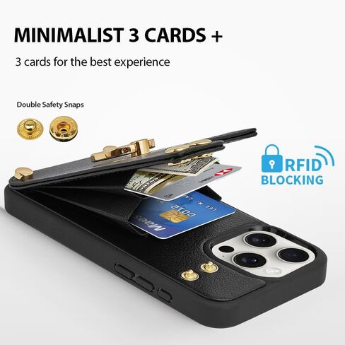LAMEEKU for iPhone 15 Pro Max Wallet Case, Case with Card Holder, 360°Rotation Ring Kickstand, RFID Blocking Leather Protective Case Designed for Women Men for Apple iPhone 15 Pro Max 6.7'' Black in Saudi Arabia