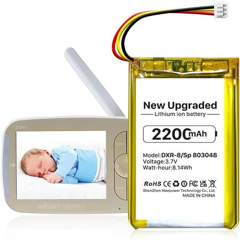 بطارية بديلة 2200 مللي أمبير في الساعة لشاشات فيديو الأطفال الرضع DXR-8 SP803048 بطارية ليثيوم أيون قابلة لإعادة الشحن، بطارية 2024 ترقية جديدة عالية السعة in Kuwait