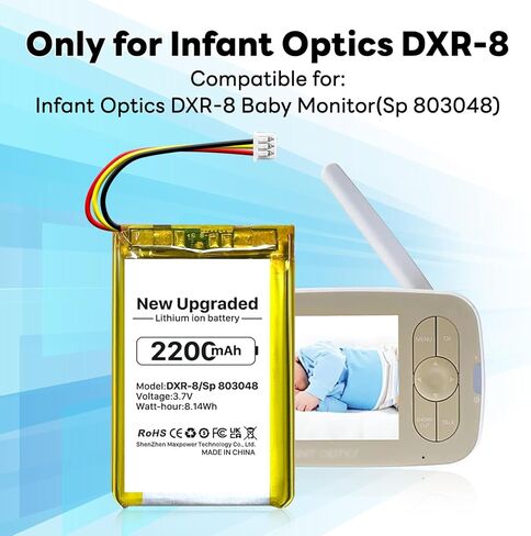 بطارية بديلة 2200 مللي أمبير في الساعة لشاشات فيديو الأطفال الرضع DXR-8 SP803048 بطارية ليثيوم أيون قابلة لإعادة الشحن، بطارية 2024 ترقية جديدة عالية السعة in Kuwait