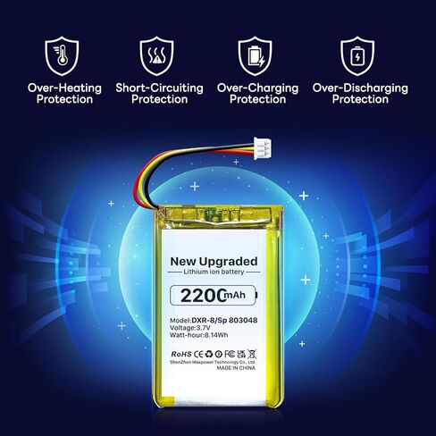 بطارية بديلة 2200 مللي أمبير في الساعة لشاشات فيديو الأطفال الرضع DXR-8 SP803048 بطارية ليثيوم أيون قابلة لإعادة الشحن، بطارية 2024 ترقية جديدة عالية السعة in Kuwait