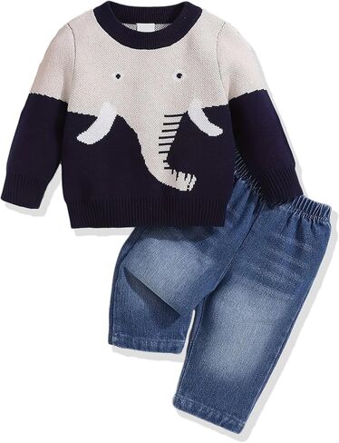 NZRVAWS ملابس الطفل الصبي الحيوان طباعة سترة جان بانت طفل صبي الزي لطيف 6-24 أشهر 2T 3T طفل رضيع الملابس مجموعة in Kuwait