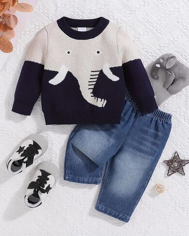 NZRVAWS ملابس الطفل الصبي الحيوان طباعة سترة جان بانت طفل صبي الزي لطيف 6-24 أشهر 2T 3T طفل رضيع الملابس مجموعة in Kuwait